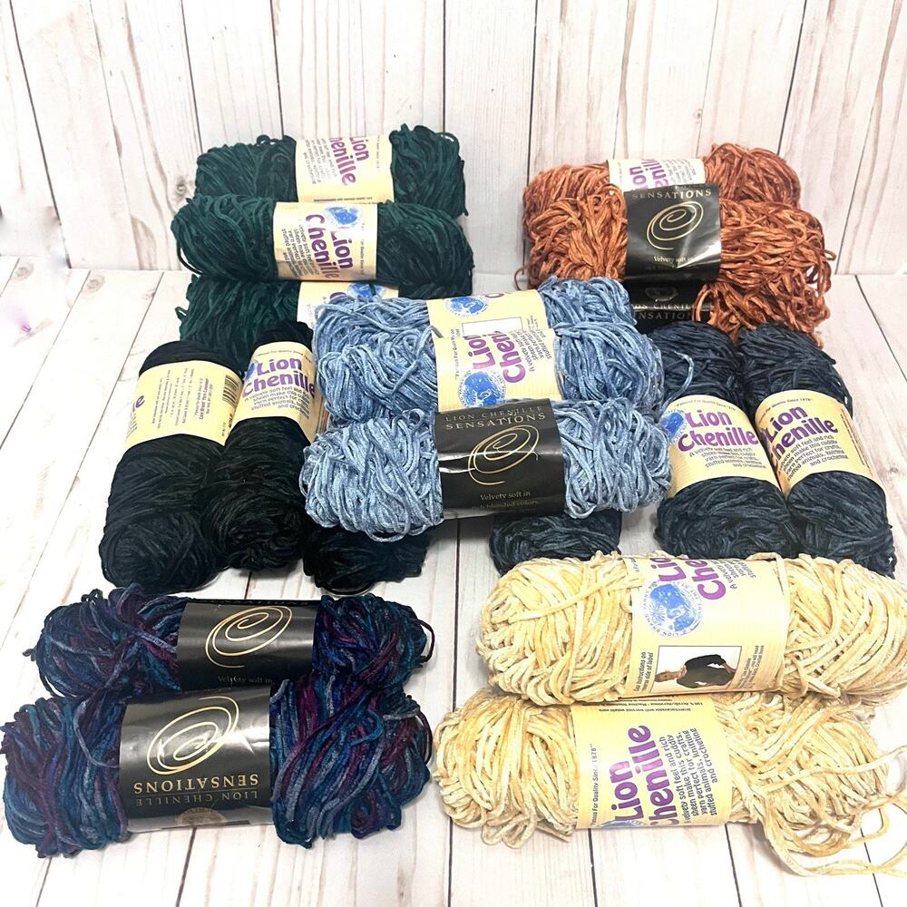 Lion Brand Chenille Yarn Lot of 22 New Skiens Variety of Colors